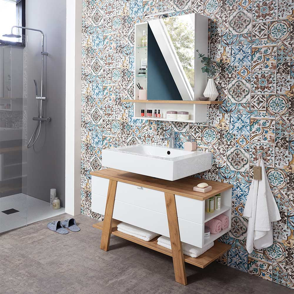 Design Waschbecken Unterschrank Zweifarbig - Latara in Badezimmer Unterschränke Design