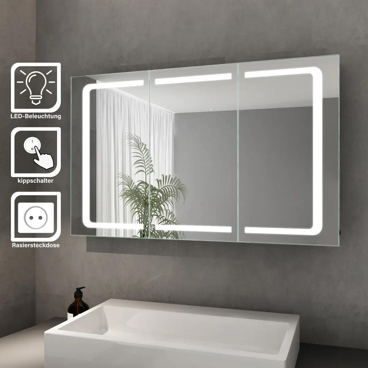 Led Spiegelschrank 3Türig Badezimmerspiegel Badschrank Mit Beleuchtung  Steckdose inside Badezimmerspiegel Steckdose