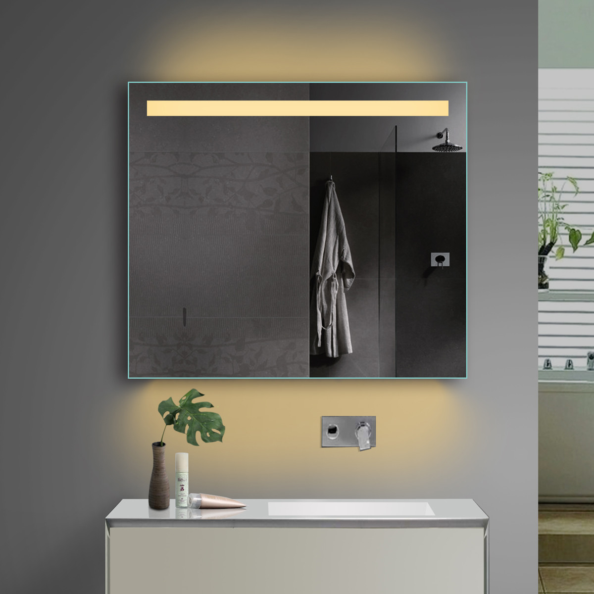 Lux-Aqua Shop - Led Beleuchtung Kalt- / Warmlicht in Badezimmerspiegel Steckdose